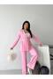 Women's Pleated Detailed Double Belted Blazer Jacket Pants Double Suit - 2