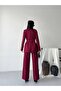 Women's Pleated Detailed Double Belted Blazer Jacket Pants Double Suit - 8
