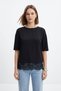 Black Crew Neck T-Shirt with Lace Detail 0463 - 2