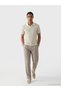 Beige Polo Collar Striped Men's Knitwear T-Shirt - 6
