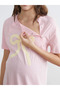 Pink Crew Neck Maternity Nightgown with Bow Embroidery - 2