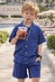 Boy's Waffle Shirt and Shorts Set |   2-Piece Set Summer Stylish Holiday Wear - 8