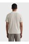 Beige Polo Collar Striped Men's Knitwear T-Shirt - 4