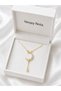 Gold Color Moon Figured Stone Necklace Gift Option 316L Steel - 3