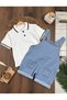 Polo Collar Sweatshirt Lycra Denim Salopet Summer Baby Boy Set - 2