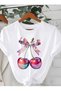 Colorful Bow Cherry Printed Premium Oversize T-Shirt