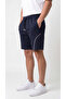 Men's Navy Blue Color Front-Pleated Shorts with Front Zipper Pockets and Back Pockets - 5
