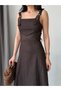 Brown Strappy Cross Belted Denim Midi Dress - 7