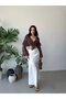 White Long Satin Skirt with Elastic Waistband - 2