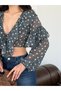 Green Polka Dot Tie-Front Chiffon Crop Blouse - 6