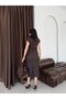 Brown Buttoned Front Draped Midi Dress - 7