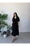 Black Half Sleeve V-Neck Midi Dress - 2
