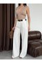 White Belt Detailed Pleated Palazzo Trousers - 4