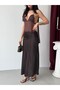 Brown Elastic Waist Long Satin Skirt - 2