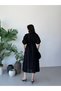 Black Half Sleeve V-Neck Midi Dress - 7