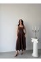 Brown Square Neck Tie Back Dress - 2