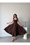 Brown Square Neck Tie Back Dress - 3