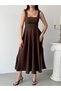 Brown Square Neck Tie Back Dress - 5