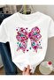 Girls' Printed White Round Neck T-Shirt
