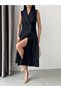 Navy Blue Double-Breasted Collar Sleeveless Buttoned Midi Dress - 4