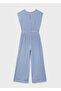 Girl's Striped Knitted Long Jumpsuit Blue 6875 - 4