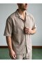 Men's Jacquard 100% Cotton Textured Shirt Shorts Set Mink 3016Dngr - 3