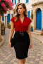 Women's Short Sleeve Double Breasted Collar Crepe Midi Dress (Without Belt) - 4
