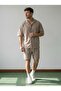 Men's Jacquard 100% Cotton Textured Shirt Shorts Set Mink 3016Dngr
