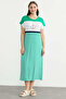 Marine Striped Embroidered Combed Cotton Dress - Green - 2