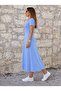 Women's Short Sleeve Round Neck Colorful Flared Midi Viscose Dress - 2
