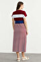 Striped Marine Off-Shoulder Combed Cotton Dress - Burgundy - 6