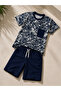 Boy's Short-Sleeved Patterned Summer Shorts and T-Shirt Set with Pocket Detail - 6