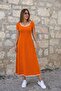 Women's Short Sleeve Round Neck Colorful Collar Midi Viscose Dress