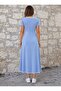 Women's Short Sleeve Round Neck Colorful Flared Midi Viscose Dress - 3