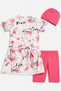 Girl's Patterned Swimsuit Set - Three-Piece Sea and Pool Swimsuit Including Cap and Shorts M00814 White