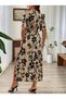 Women's Short Sleeve V-Neck Dress with Elastic Waist Slit Long Leopard Printed Piece Single Jersey Dress - 3