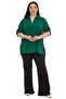 Plus Size Emerald Green Blouse with Button and Placket Detail on the Collar and Sleeve Epaulettes - 2