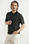 Textured Polo Collar Pocket T-Shirt - Black - 3