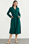 Linen Look Long Sleeve Shirt Dress - Petrol - 3