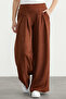 Flounced Loose-Fit Crepe Trousers - Brown - 2