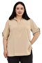Plus Size Beige Blouse with Button and Placket Detail on the Collar and Sleeve Epaulettes