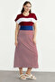 Striped Marine Off-Shoulder Combed Cotton Dress - Burgundy - 4