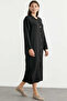 Linen Look Flowy Shirt Dress - Black - 5