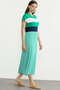 Striped Marine Off-Shoulder Combed Cotton Dress - Green - 5