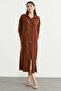 Linen Look Flowy Shirt Dress - Brown - 4