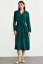 Linen Look Long Sleeve Shirt Dress - Petrol - 2