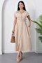 Shirt Collar Buttoned Belted Dress Grs3953