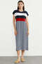 Striped Marine Off-Shoulder Combed Cotton Dress - Navy Blue - 2