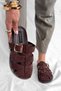 Mirella Bitter Brown Suede Buckle Detail Women's Slippers