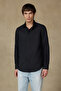 Costa Linen Cotton Linen Blend Comfort Fit Black Classic Collar Men's Plain Shirt